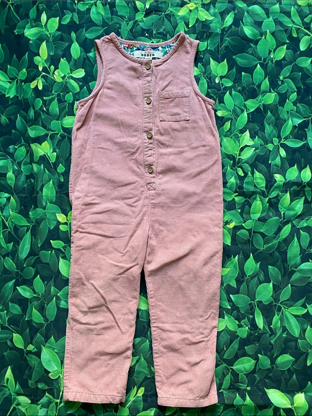 Mini Boden Girls' Pink Corduroy Sleeveless Overalls 3-4
